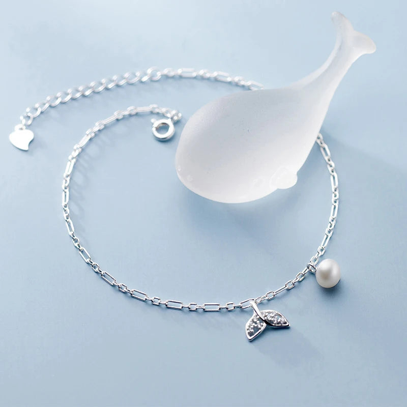 Elegant 925 Sterling Silver Mermaid Tail With Charms Adjustable Anklet