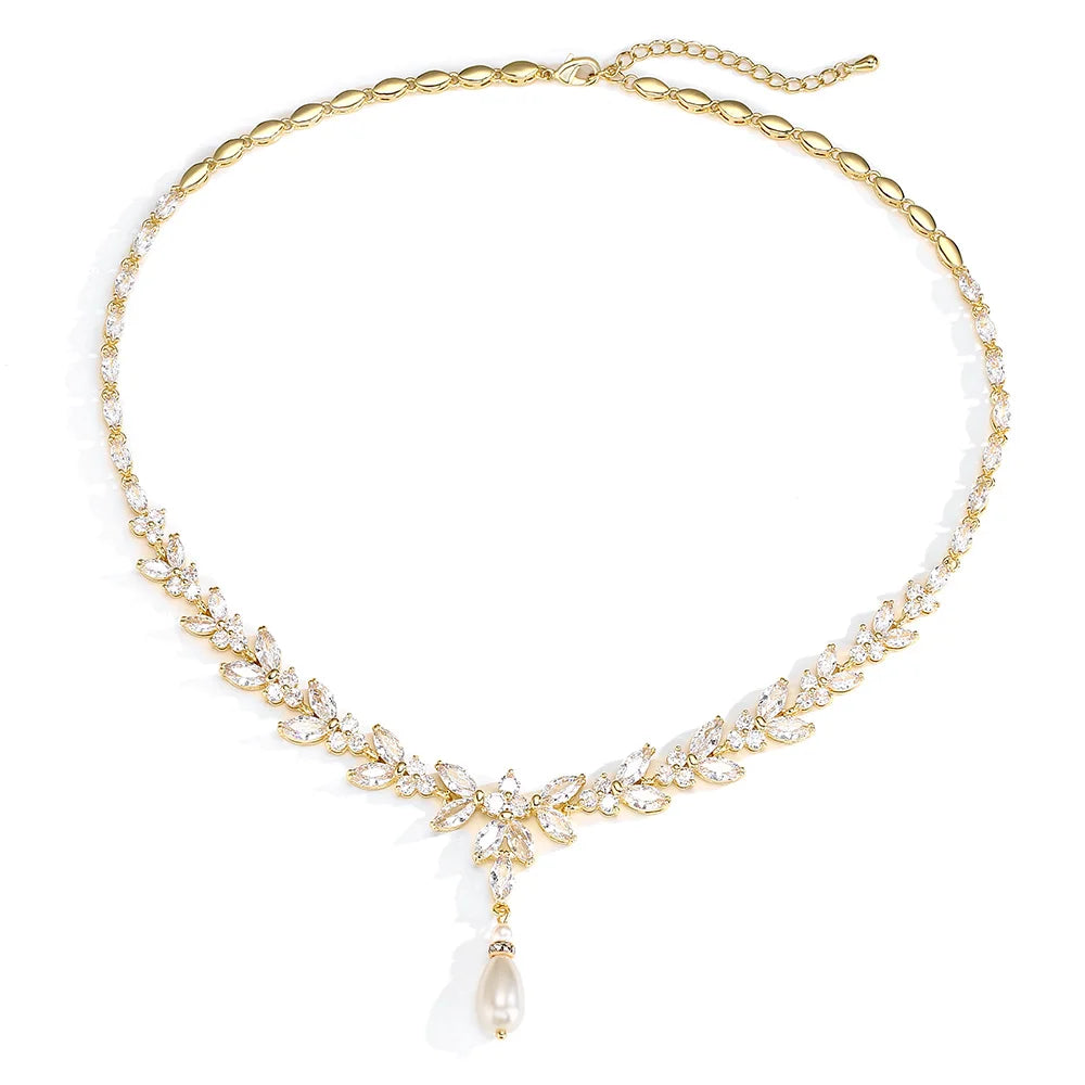 Luxury Exquisite Marquise Cut Cubic Zircon Leaf Necklaces