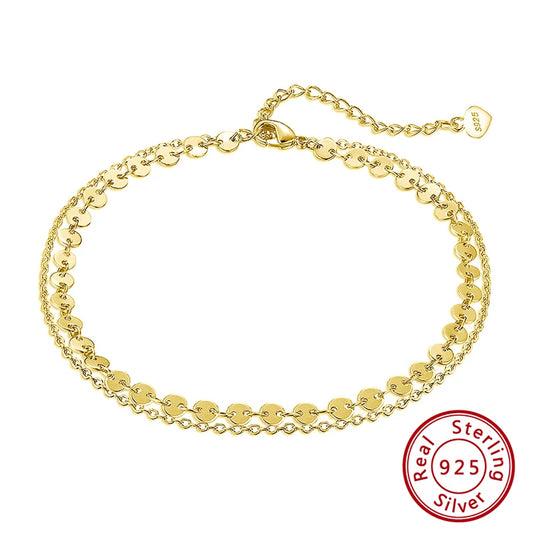 Timeless 925 Silver Fashion Coin Cable Chain Anklets