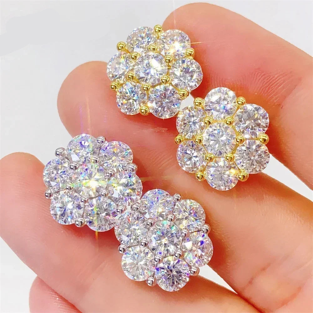 Timeless Flower Moissanite Stud Earrings – 7CT Cluster in 925 Silver