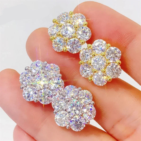 Timeless Flower Moissanite Stud Earrings – 7CT Cluster in 925 Silver