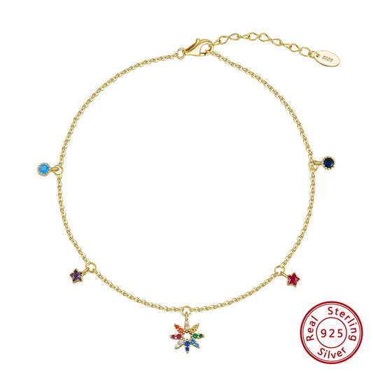 Minimalist 925 Sterling Silver Muti-Colors CZ Ankle