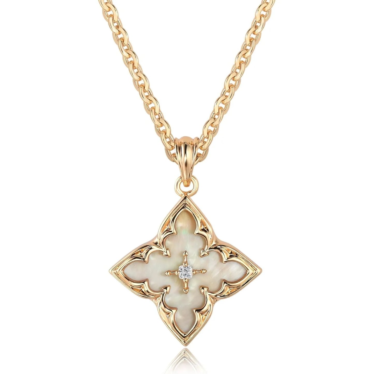 Elegant Dainty Gold Clover CZ Pendant Necklace