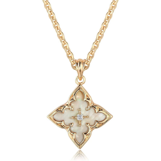 Elegant Dainty Gold Clover CZ Pendant Necklace