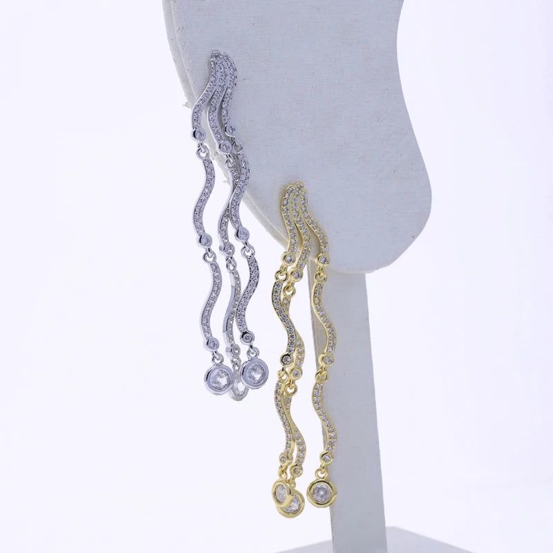Shiny Wave Shape Long Dangle Earrings