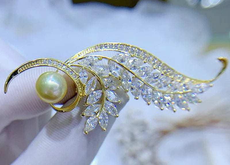 Radiant Natural White Pearl Ear of Wheat  Corsage Brooch