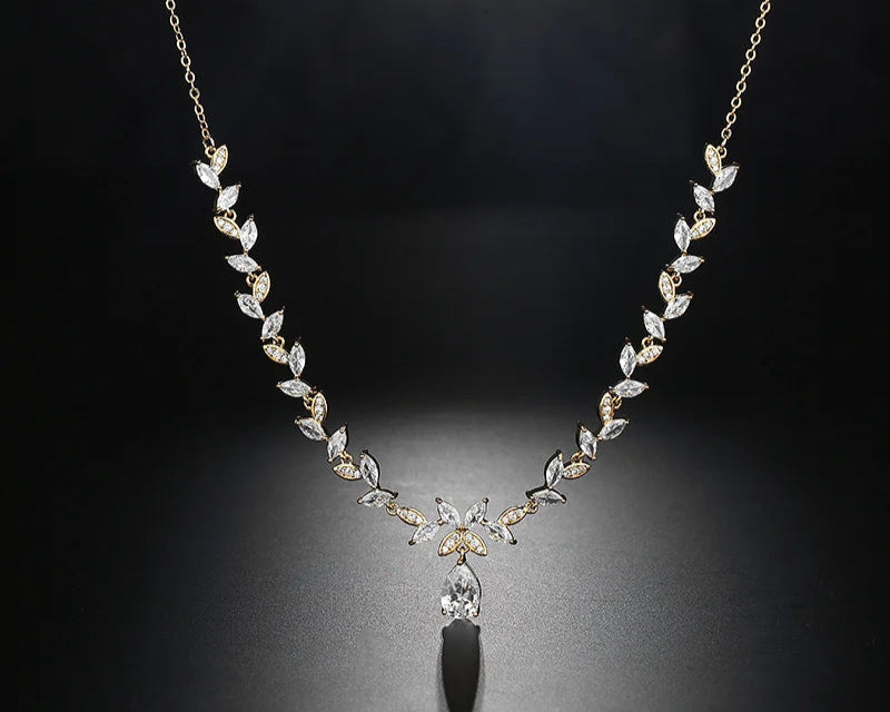Luxury Exquisite Marquise Cut Cubic Zircon Leaf Necklaces
