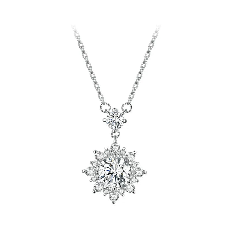 Shimmering Moissanite Halo Necklace – 1 Carat Lab Diamond in 925 Sterling Silver