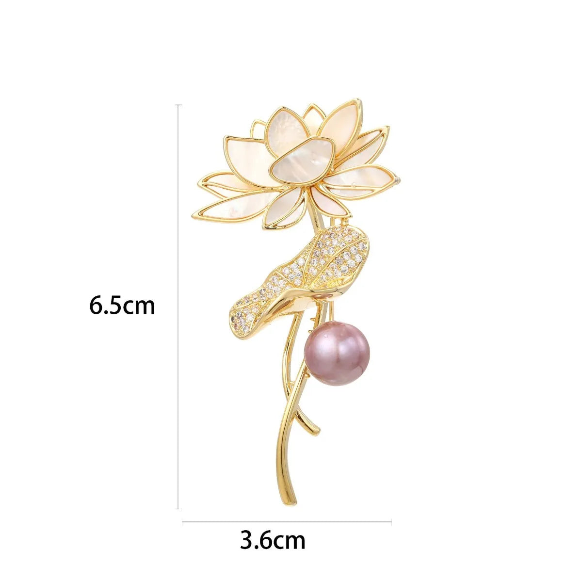 Vintage Elegant Shell Purple Pearl Lotus Flower Brooches