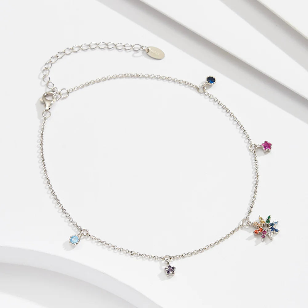 Minimalist 925 Sterling Silver Muti-Colors CZ Ankle