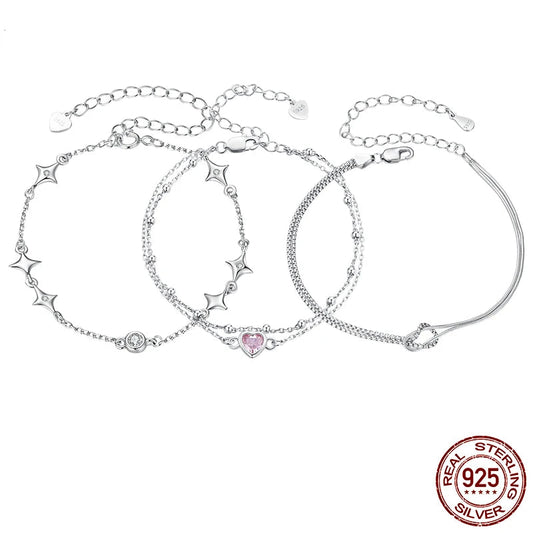 Stylish 925 Sterling Silver Starry Heart Bracelet