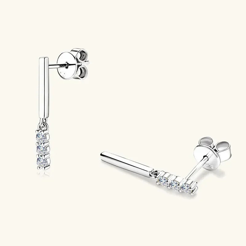 Stylish S925 Silver Studs Bar Drop Earrings