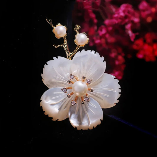 Vintage style Natural Pearls Shell Rose Brooch