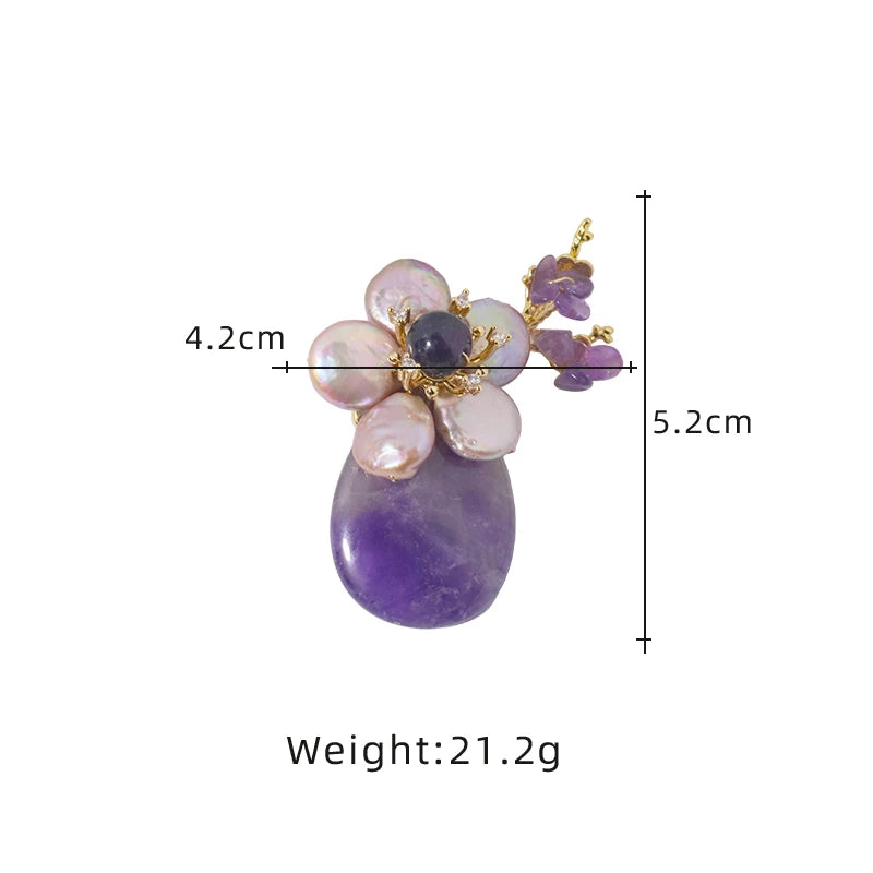 Luxurious Natural Pearl Amethyst Baroque Flower Branch Brooch