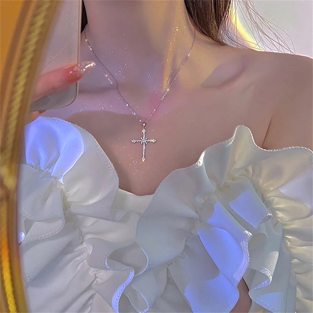 Dazzling Crystal Cross Star Pendant Necklace