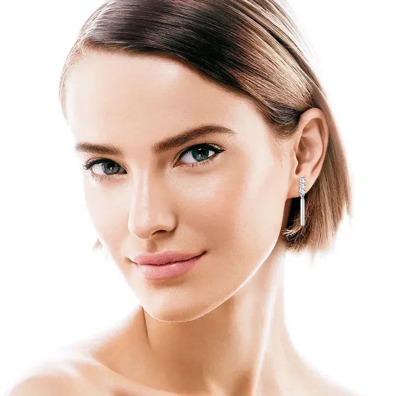 Stylish S925 Silver Studs Bar Drop Earrings