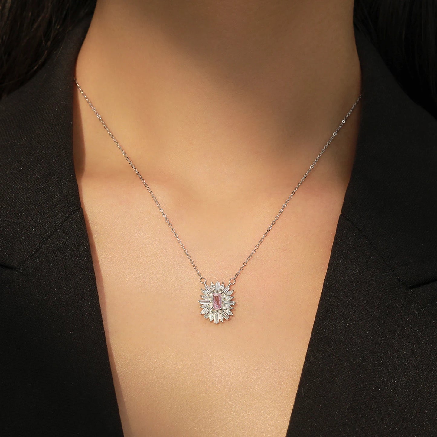 Luxurious 925 Sterling Silver Pink Jewelry Set