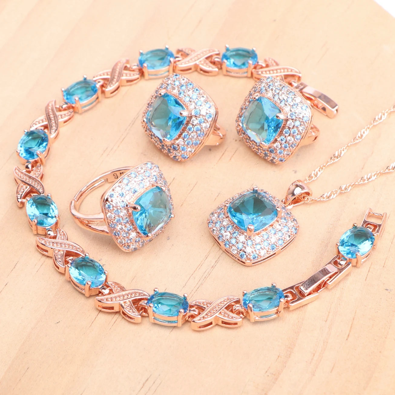 Rose Gold 925 Silver Zircon Jewelry Sets