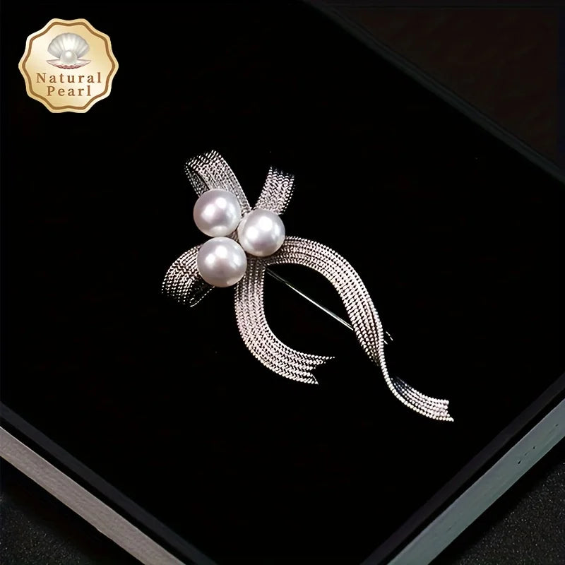 Vintage Freshwater Pearls & French  Ribbon Design Brooch