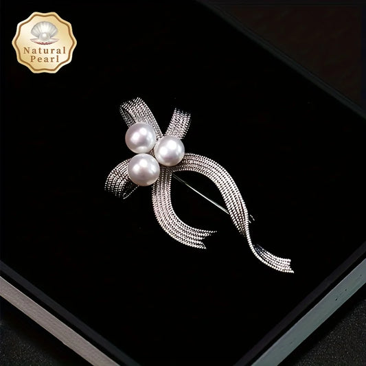Vintage Freshwater Pearls & French  Ribbon Design Brooch