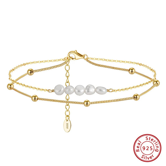 Chic Natural freshwater pearls 925 Sterling Silver Anklet