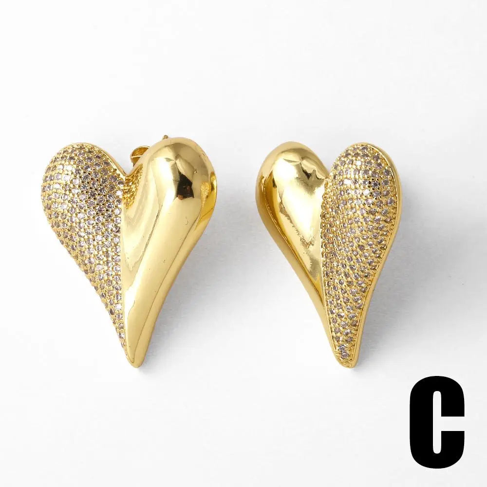 Timeless Heart-Shaped 18K Gold Plated Zirconia Earrings