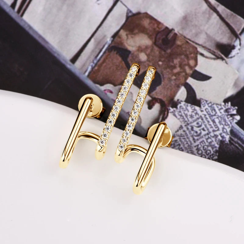 Fashion Moissanite Geometric 925 Sterling Silver Stud Earrings