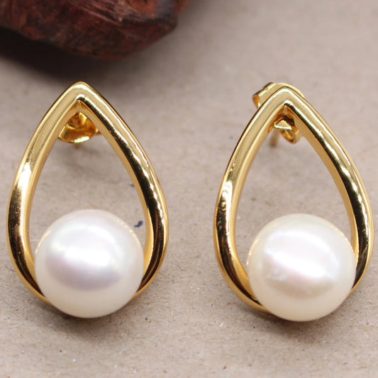 Timeless Natural Freshwater Pearl Teardrop Stud Earrings