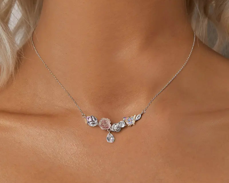 Enchanting Butterfly Flower 925 Sterling Silver Necklace