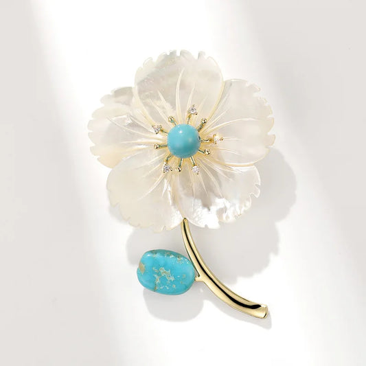 Vintage Natural Pear Shell Flower Brooch