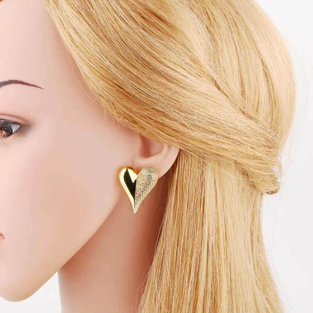 Timeless Heart-Shaped 18K Gold Plated Zirconia Earrings