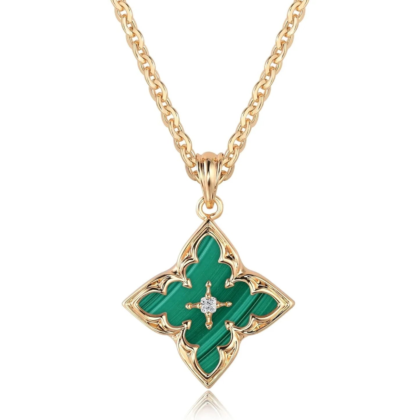 Elegant Dainty Gold Clover CZ Pendant Necklace