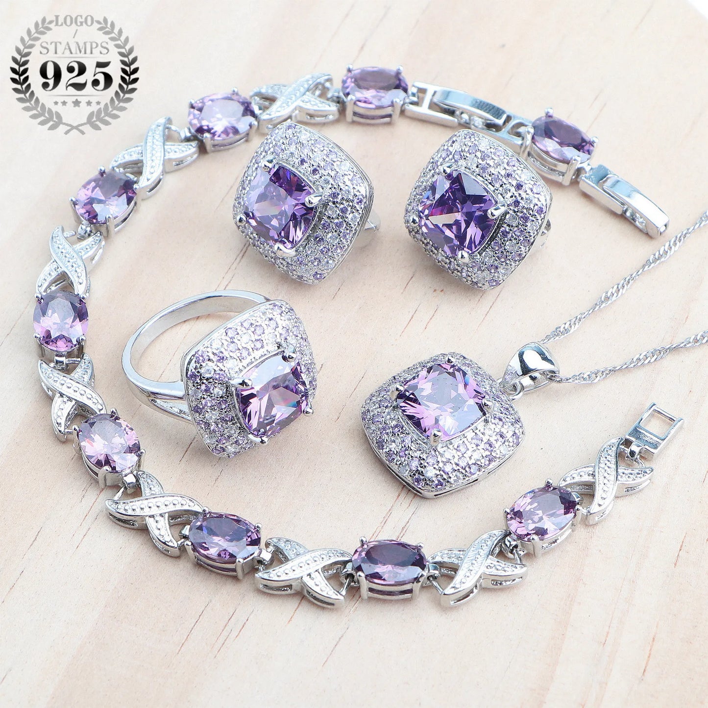 Rose Gold 925 Silver Zircon Jewelry Sets