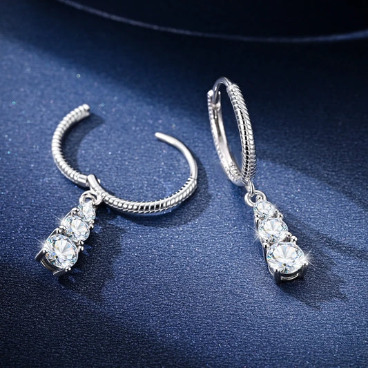 Dazzling Three-Stone Moissanite Pendant Earrings – 925 Sterling Silver