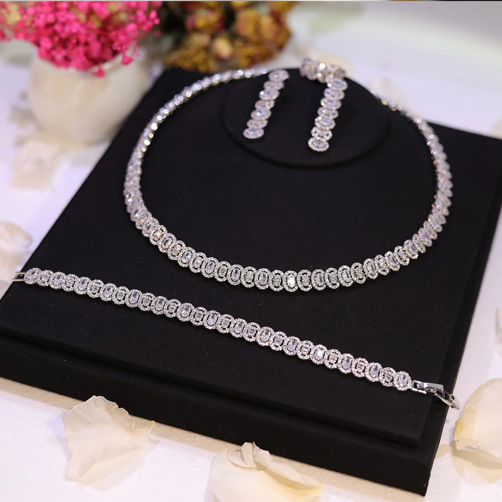 Sparkling Cubic Zirconia Choker Necklace Earrings Bracelet Set