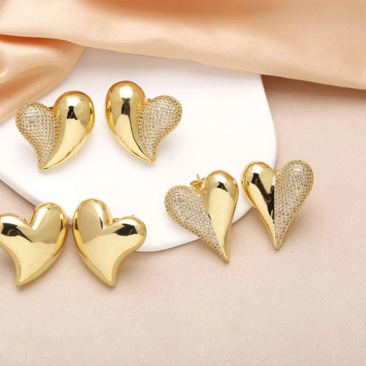 Timeless Heart-Shaped 18K Gold Plated Zirconia Earrings