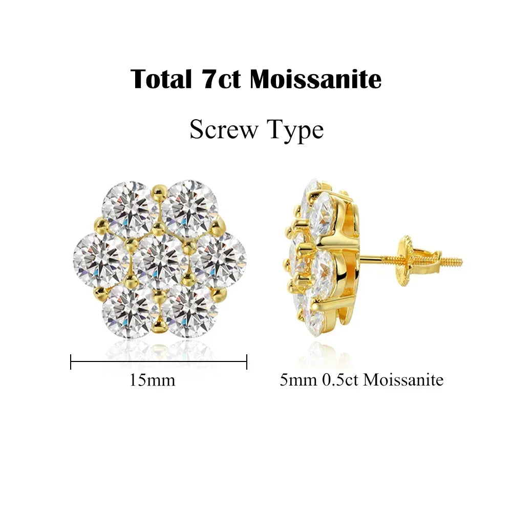Timeless Flower Moissanite Stud Earrings – 7CT Cluster in 925 Silver