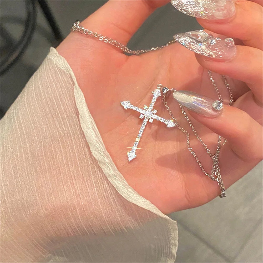 Dazzling Crystal Cross Star Pendant Necklace