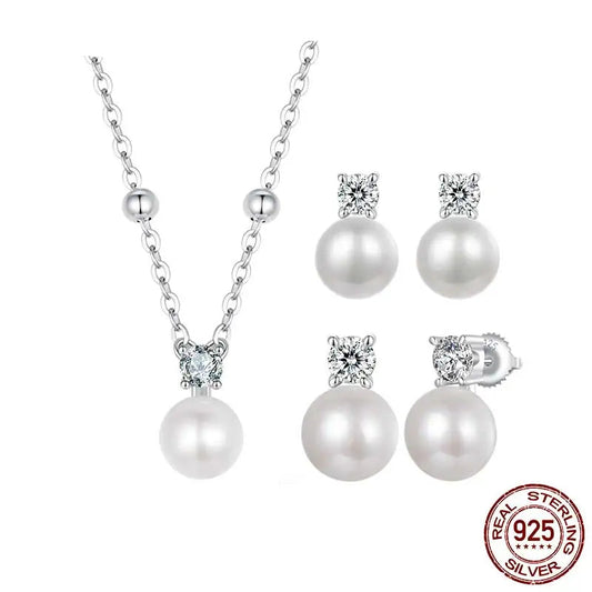 Delicate 1CT Moissanite & Pearl Jewelry Set – 925 Sterling Silver