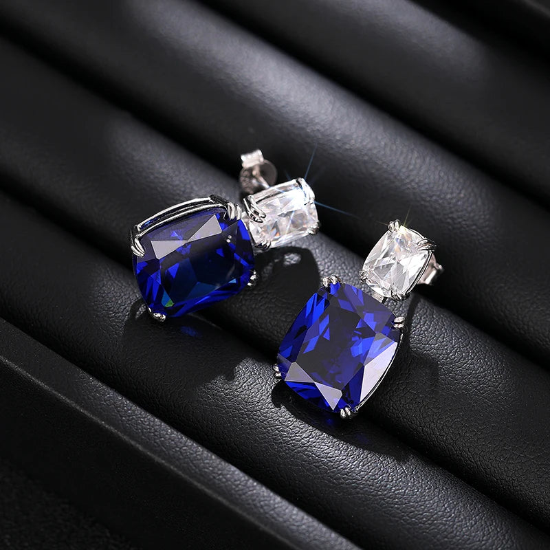 Luxurious 925 Sterling Silver Blue Dangle Earrings