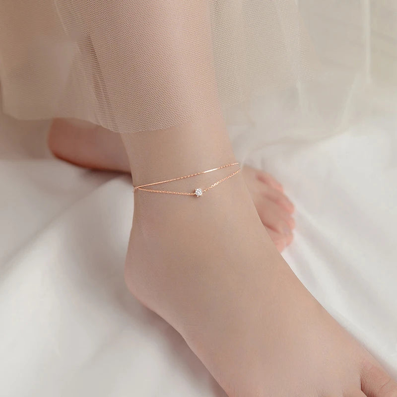 Minimalist Silver Double Layer Anklets