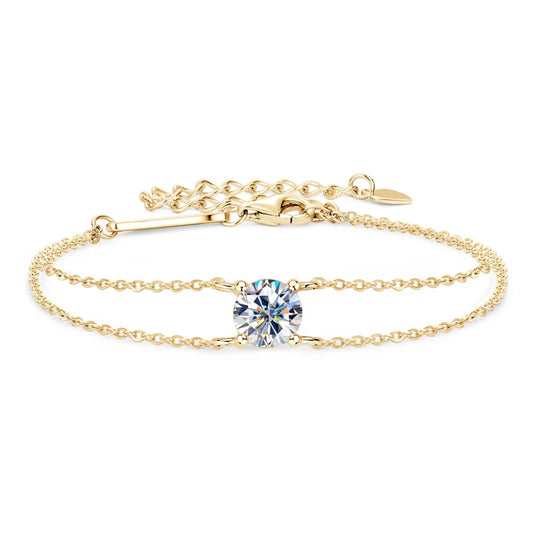 Elegant 1ct Certified Moissanite 925 Sterling Silver Double Chain Bracelet