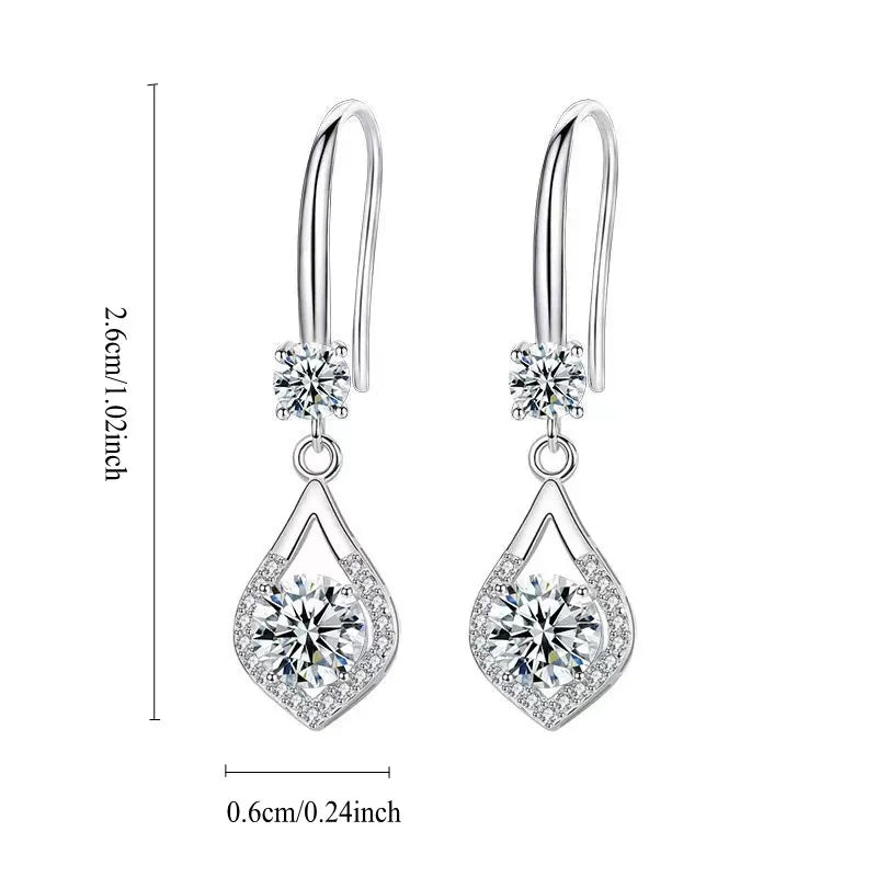 Stylish 925 Sterling Silver 1-2 Carat Moissanite Water Drop Earrings