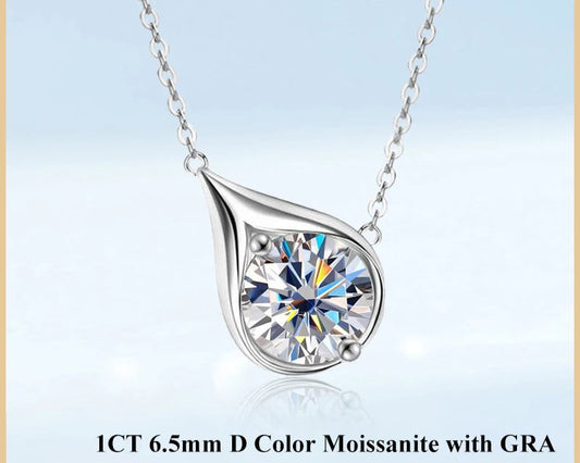 Classic Pear Teardrop Shape D Color Moissanite Pendant Necklace