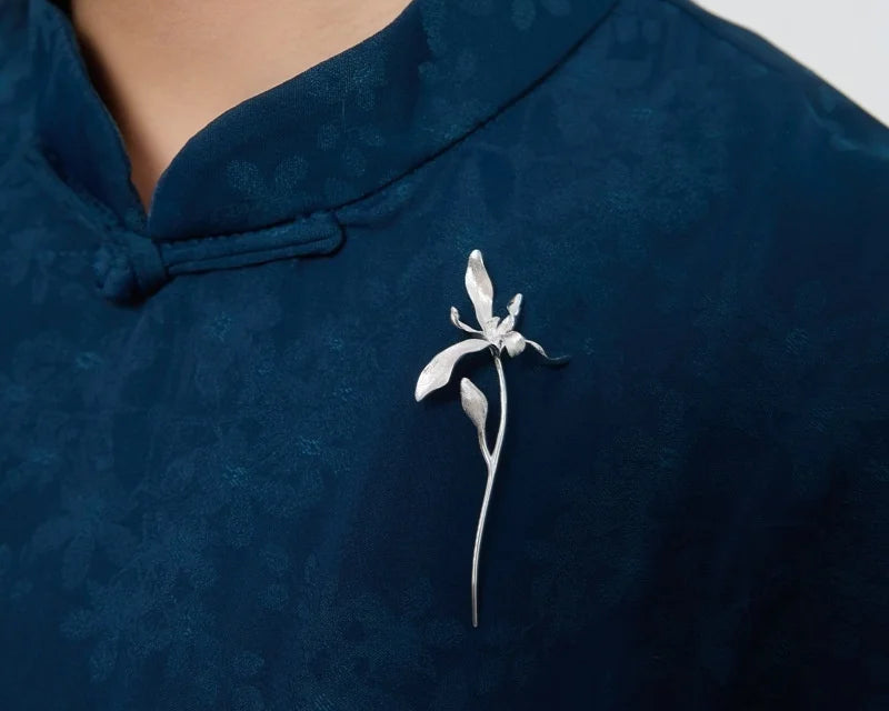 Trendy 925 Sterling Silver 3D Orchid Flower Brooch
