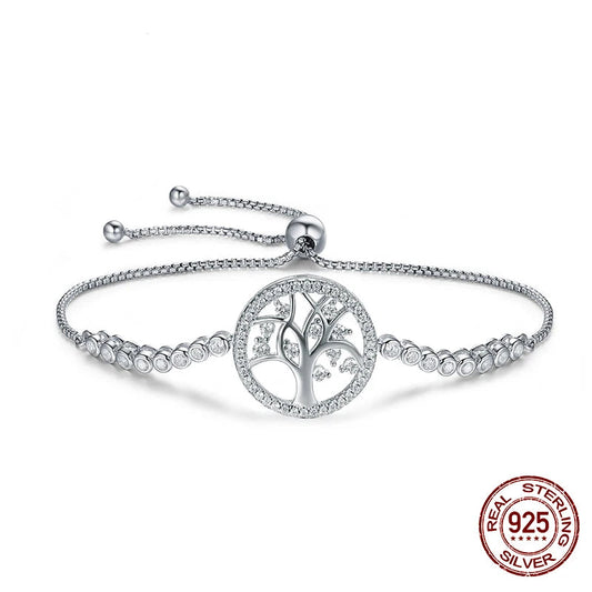 Authentic 925 Sterling Silver Tree of Life Tennis Adjustable Bracelet