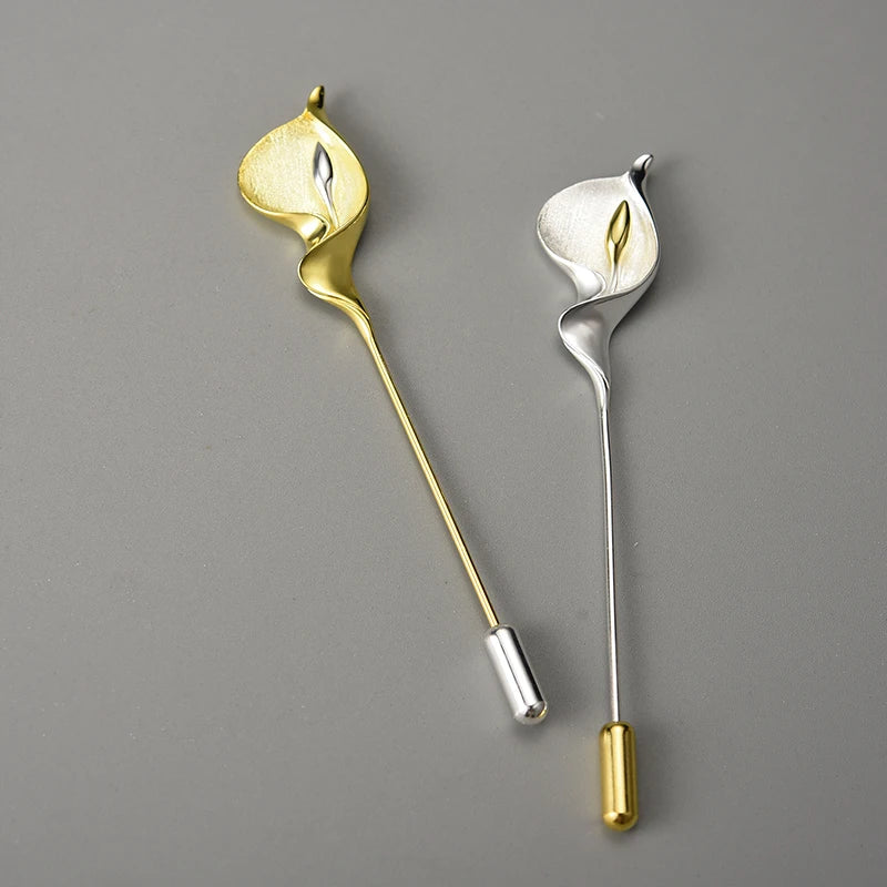 Elegant 925 Sterling Silver Calla Lily Brooch