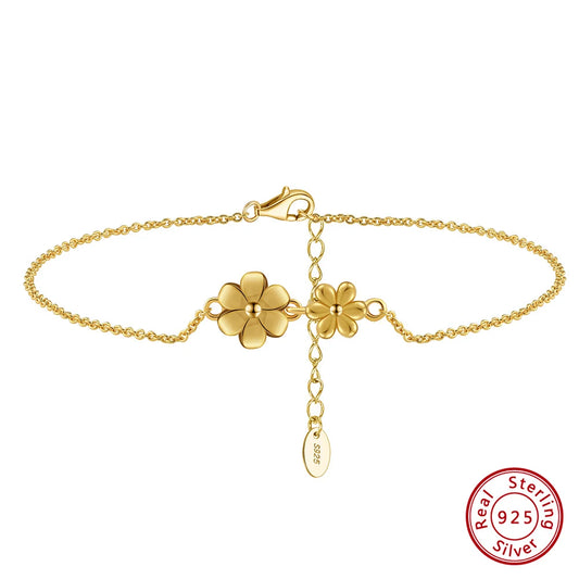 Graceful S925 Sterling Silver Flower Chain Anklet