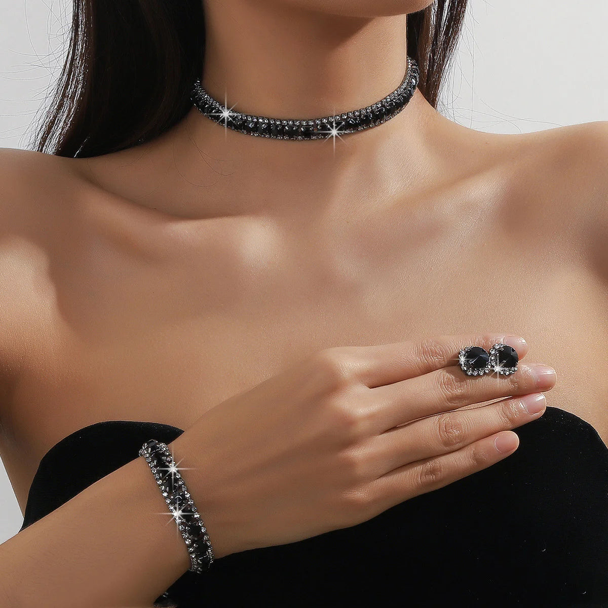Elegant Black, Green, Blue & Gold Crystal Jewelry Set