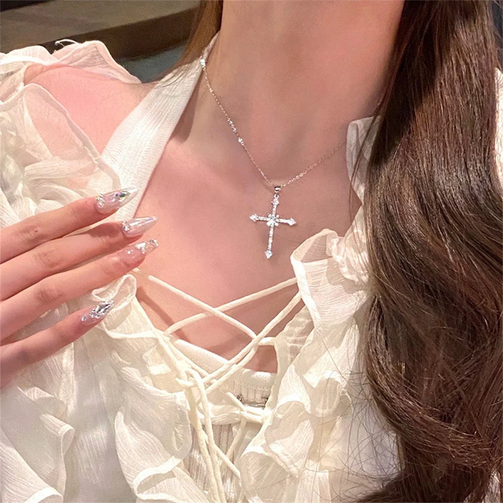 Dazzling Crystal Cross Star Pendant Necklace